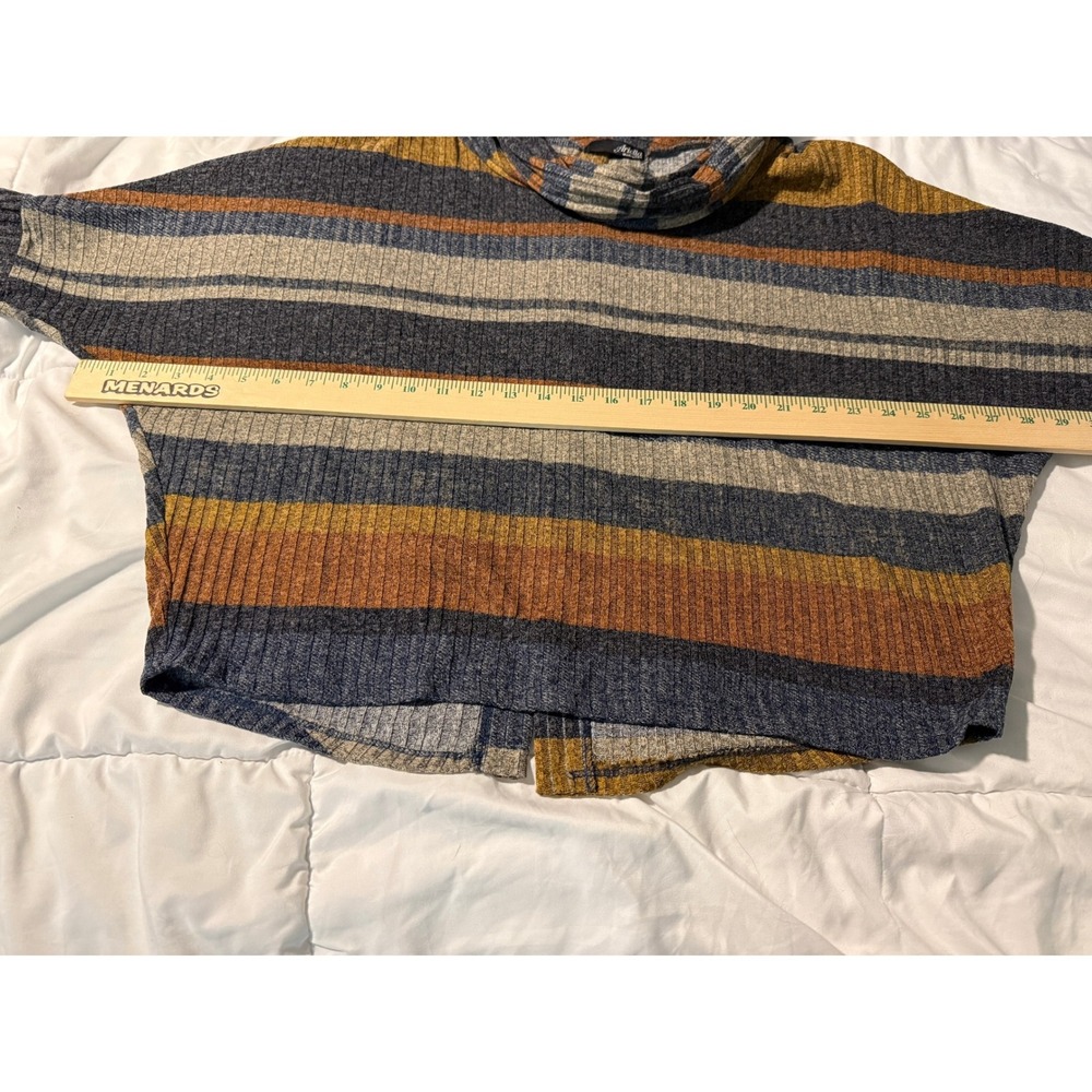 Boho Ariella Womens Striped Ribbed Cowl Neck Sweater Lace Up Back Multi Color L - Picture 5 of 12